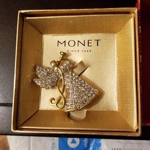 Womens Jewelry Monet Goldtone W/Rhinestones Angel Brooch - 1-1/2  Inch